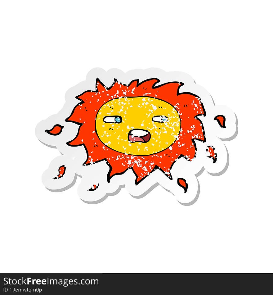 retro distressed sticker of a cartoon sad sun