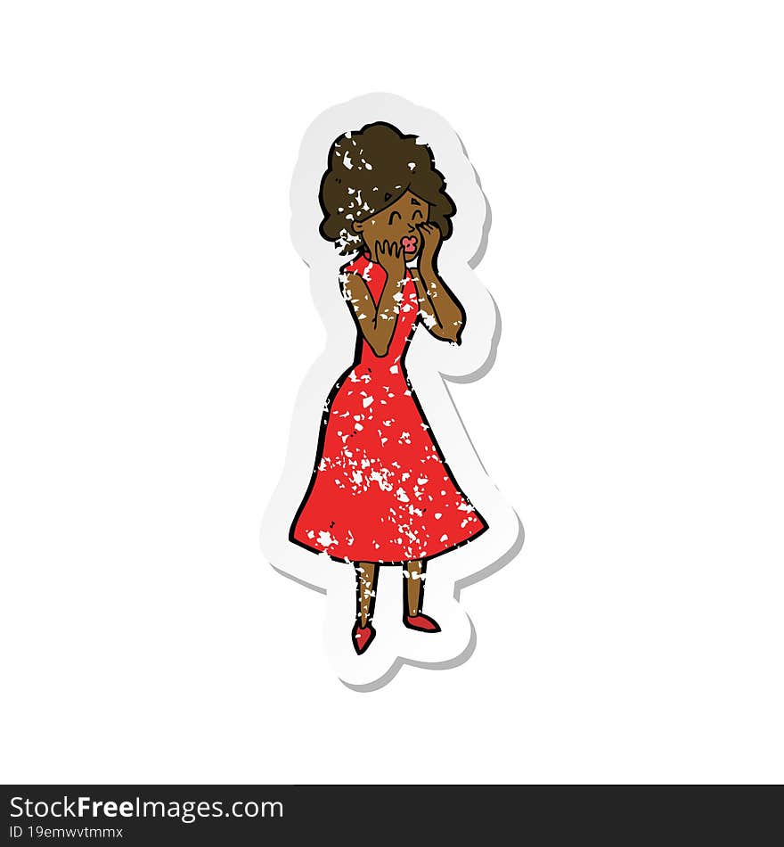 Retro Distressed Sticker Of A Cartoon Worried Woman