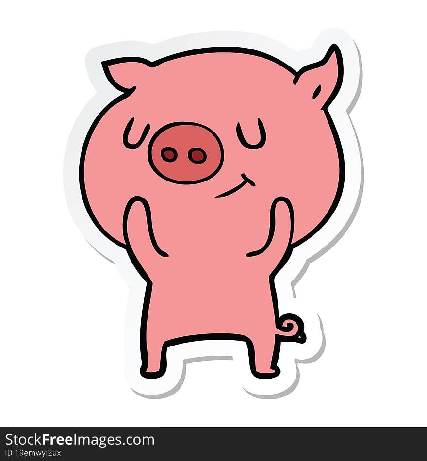 sticker of a happy cartoon pig