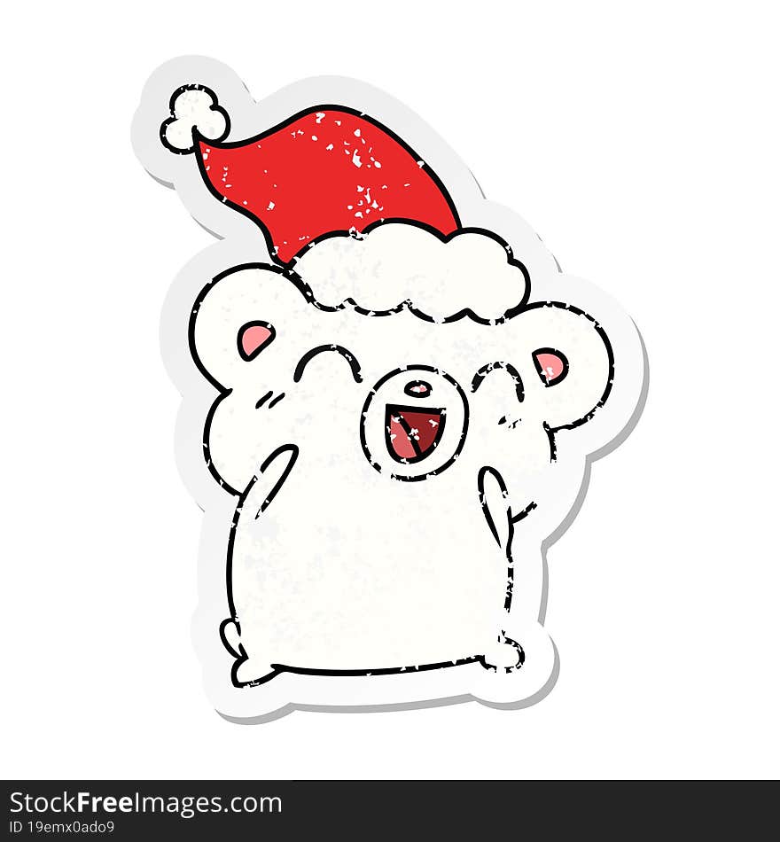 hand drawn christmas distressed sticker cartoon of kawaii polar bear