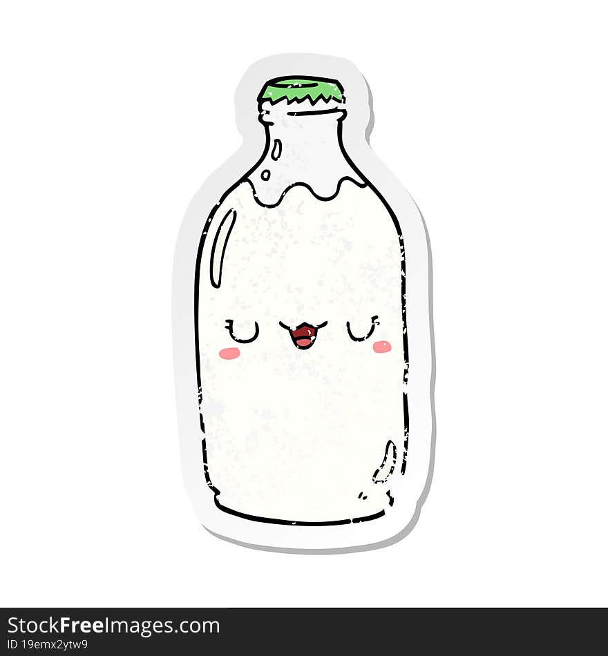 Distressed Sticker Of A Cute Cartoon Milk Bottle