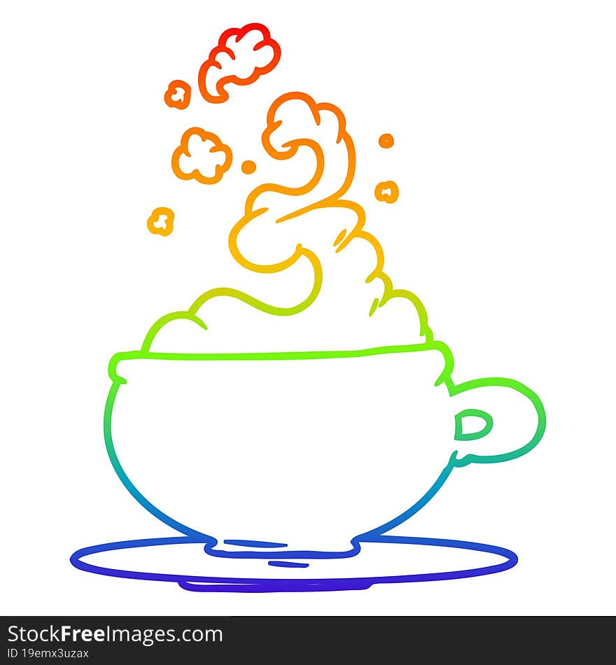 rainbow gradient line drawing hot cup of tea cartoon