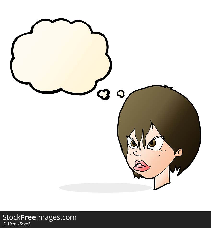 Cartoon Annoyed Woman With Thought Bubble