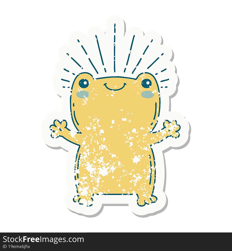 Grunge Sticker Of Tattoo Style Happy Frog