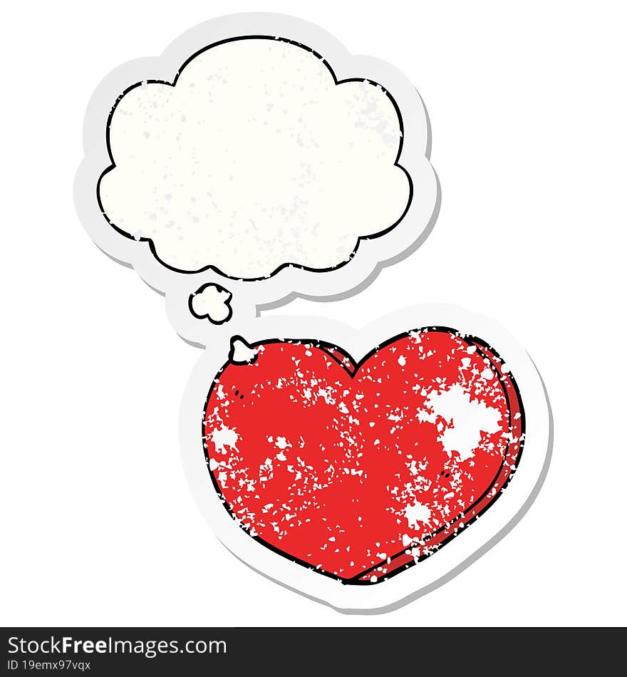 cartoon heart and thought bubble as a distressed worn sticker