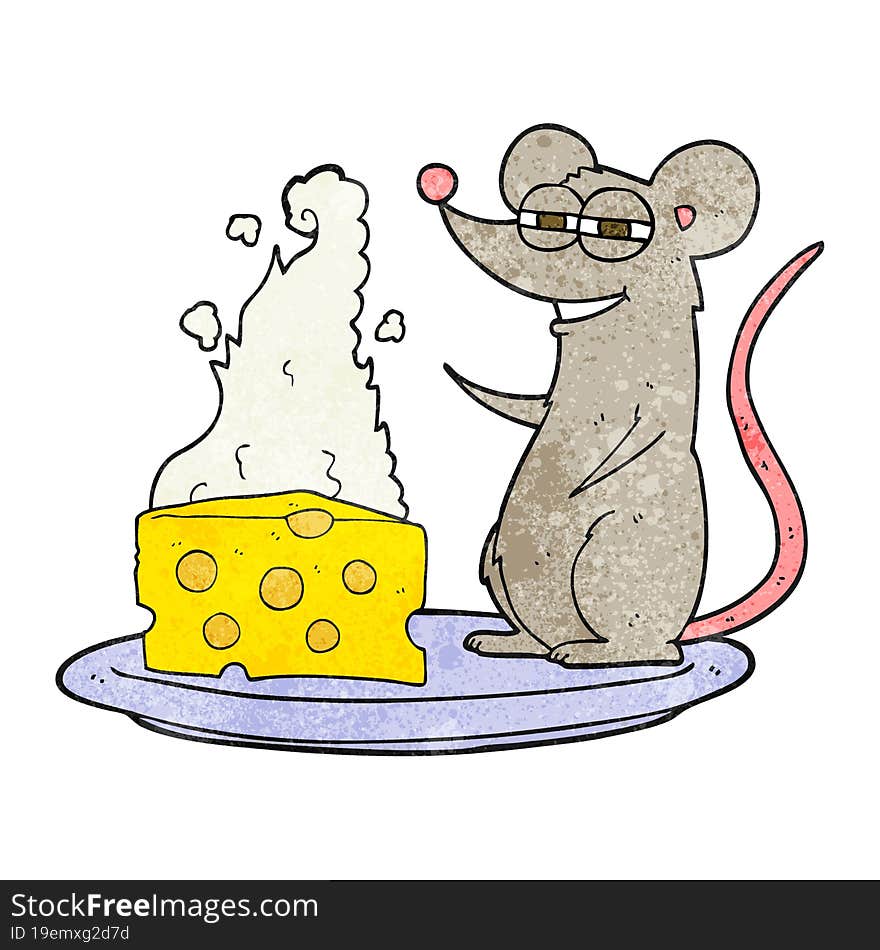 freehand textured cartoon mouse with cheese