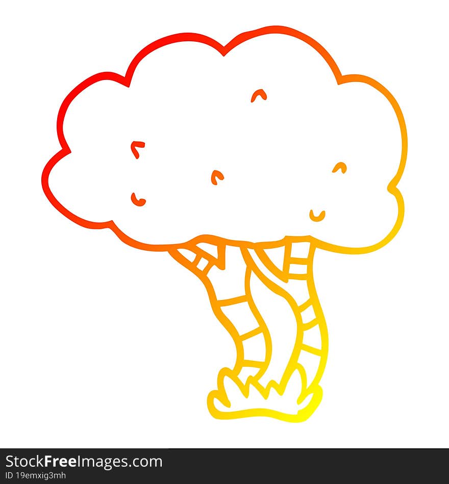 warm gradient line drawing cartoon tree