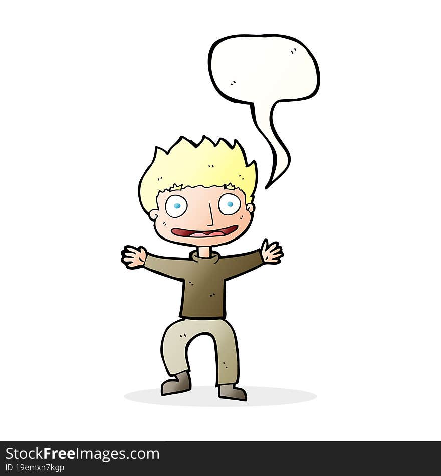 Cartoon Grinning Boy With Speech Bubble