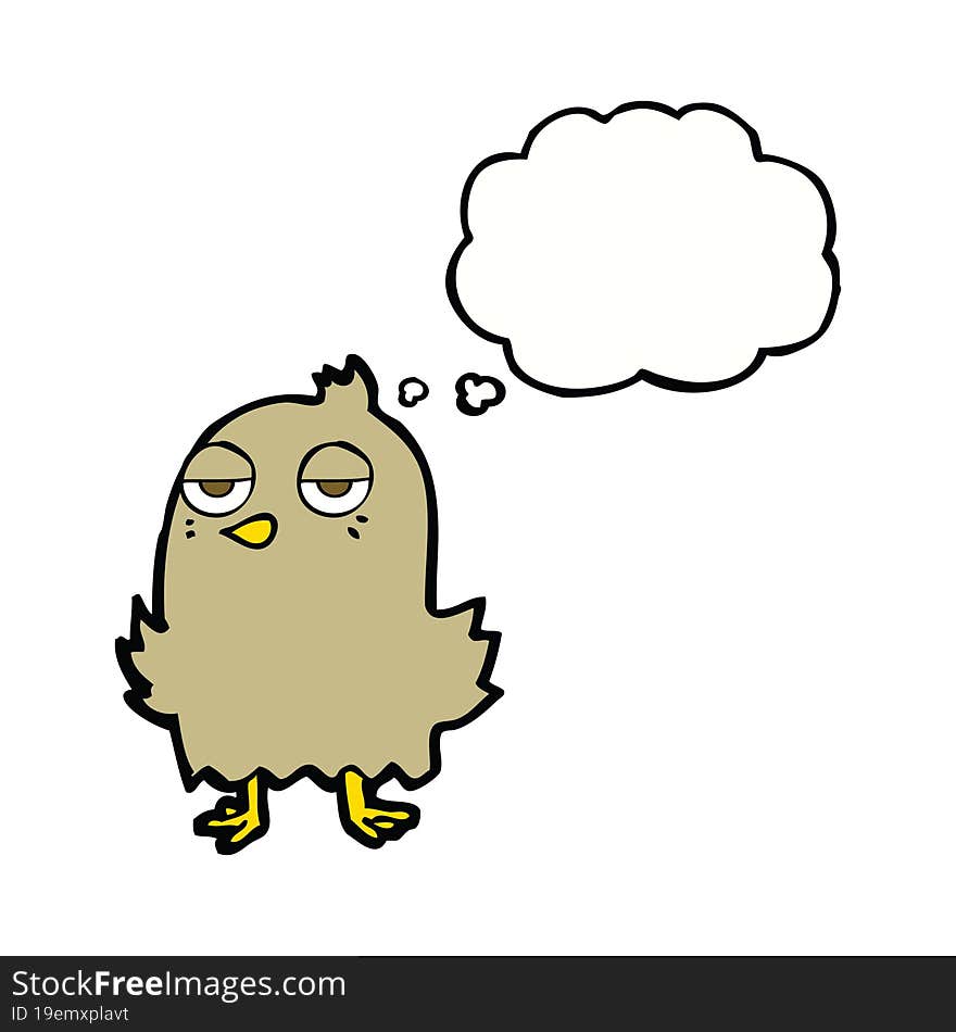 cartoon bored bird with thought bubble