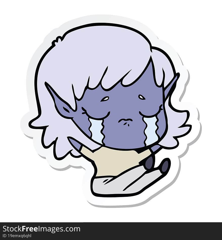 Sticker Of A Cartoon Crying Elf Girl