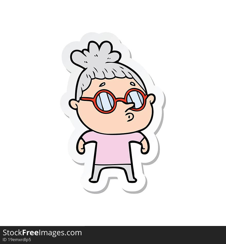 sticker of a cartoon woman wearing glasses