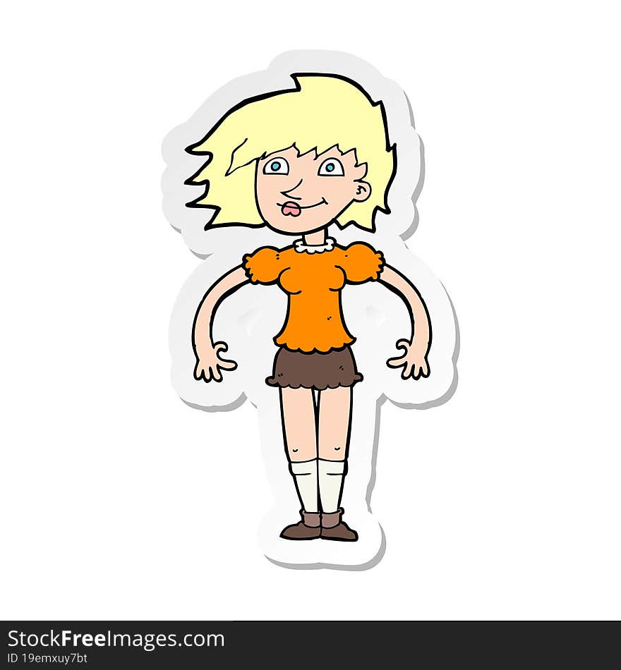 sticker of a cartoon happy woman