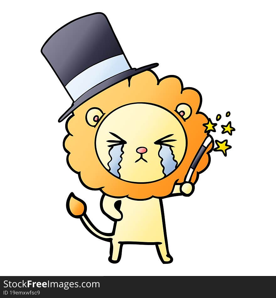 cartoon crying lion magician. cartoon crying lion magician