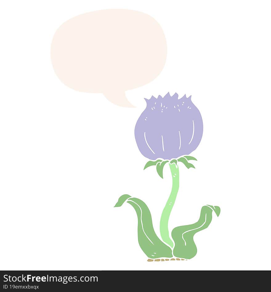 Cartoon Wild Flower And Speech Bubble In Retro Style