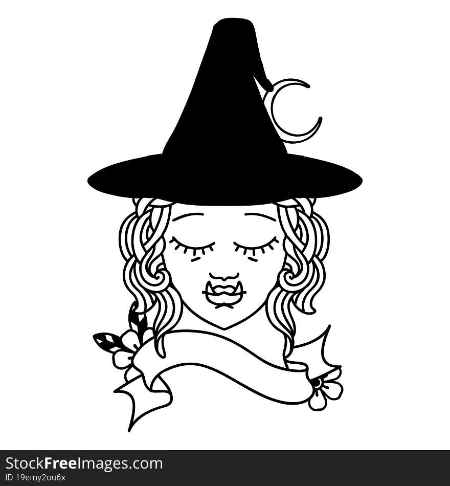 Black and White Tattoo linework Style half orc witch character face. Black and White Tattoo linework Style half orc witch character face