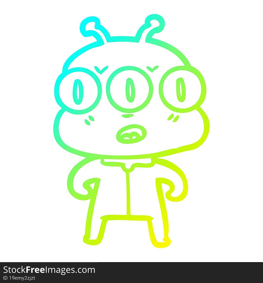 cold gradient line drawing cartoon three eyed alien