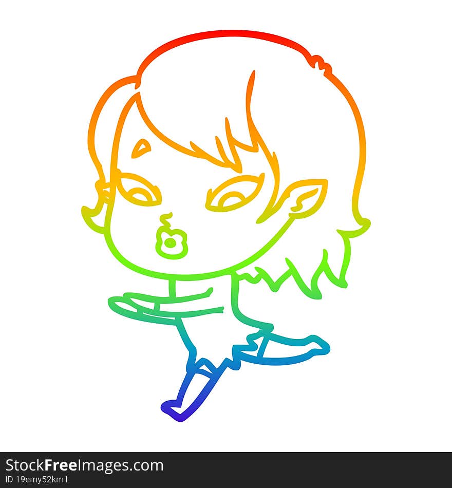 rainbow gradient line drawing cute cartoon vampire girl