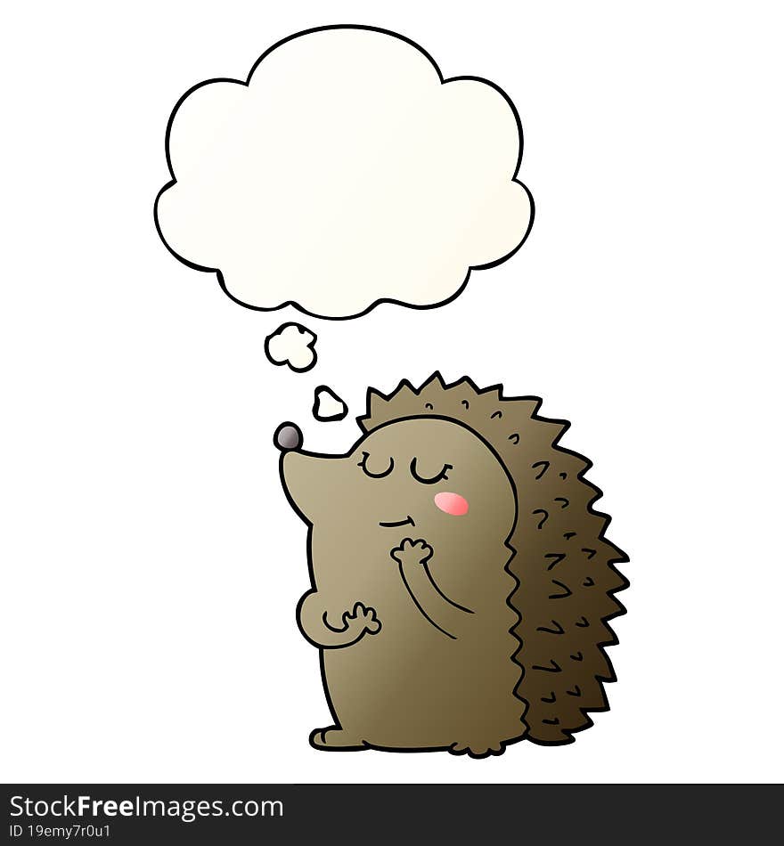 cute cartoon hedgehog and thought bubble in smooth gradient style