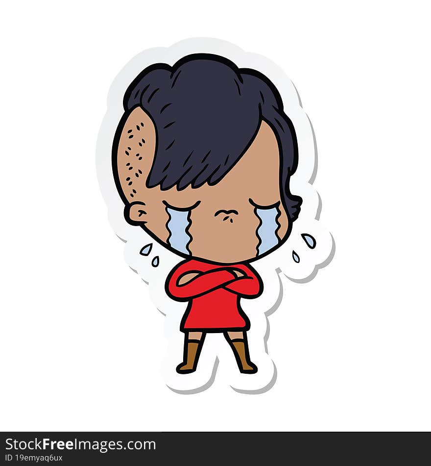 sticker of a cartoon crying girl