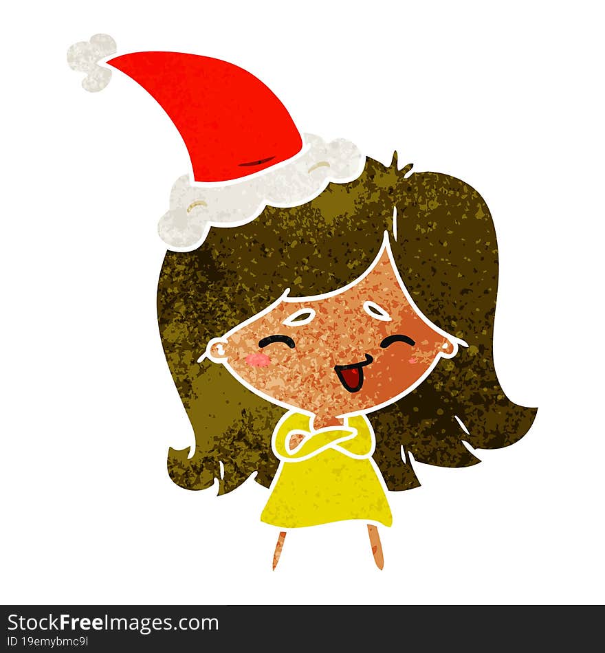 hand drawn christmas retro cartoon of kawaii girl