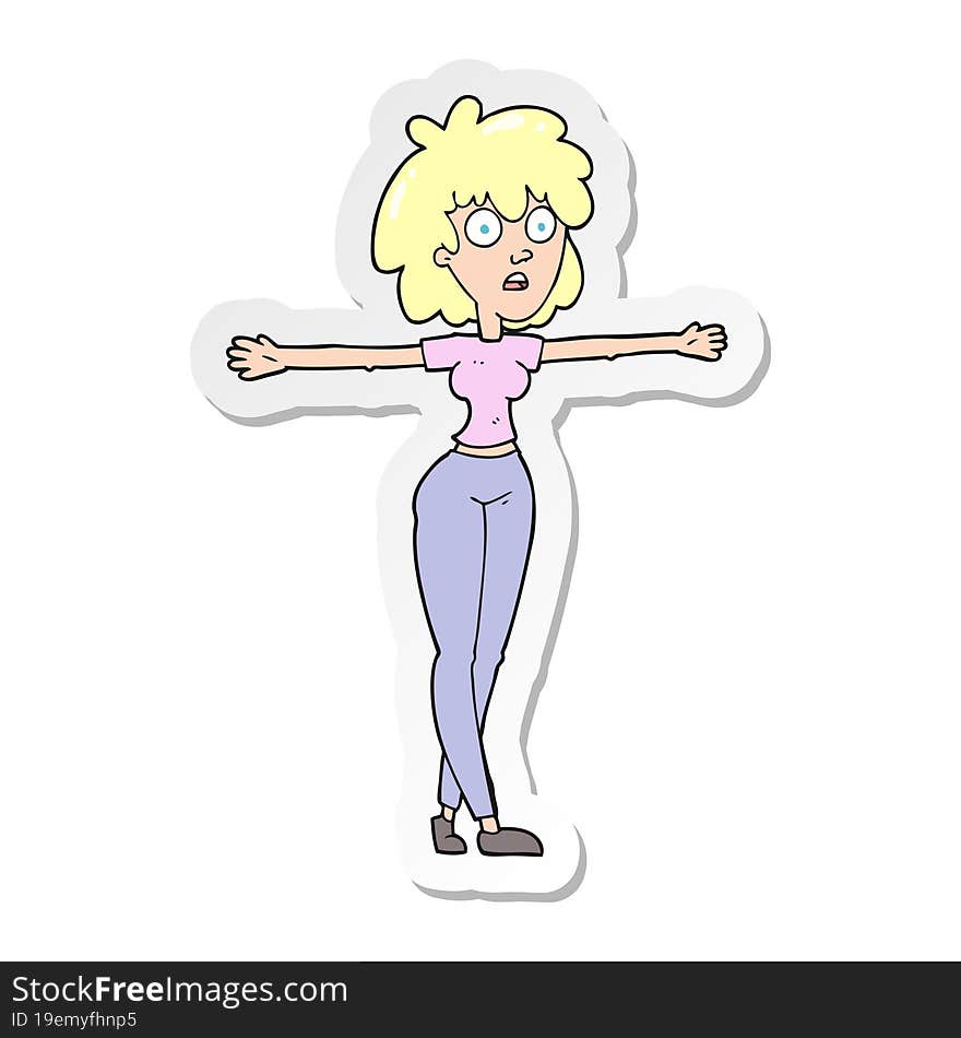 sticker of a cartoon woman spreading arms