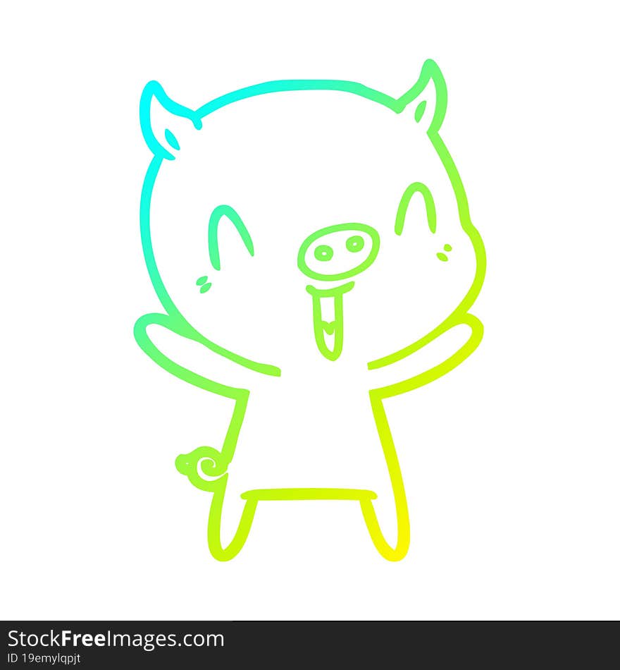 Cold Gradient Line Drawing Happy Cartoon Pig