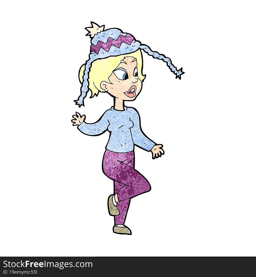 cartoon woman in knitted hat