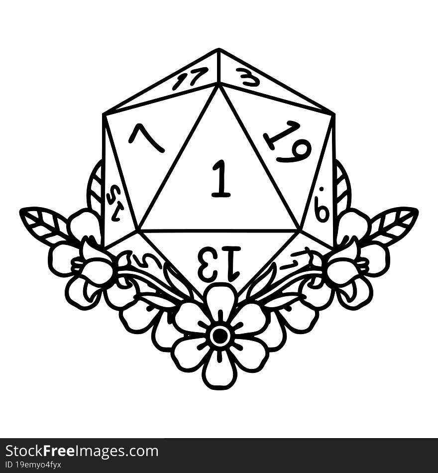 Natural One Dice Roll With Floral Elements Illustration