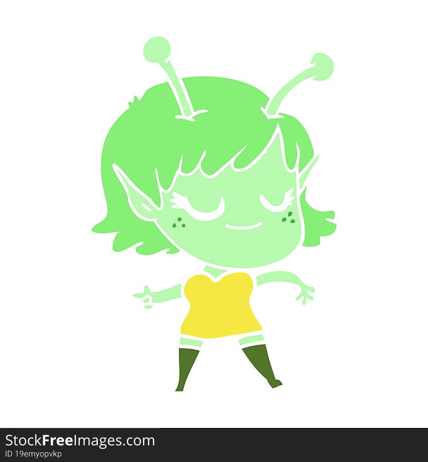 smiling alien girl flat color style cartoon