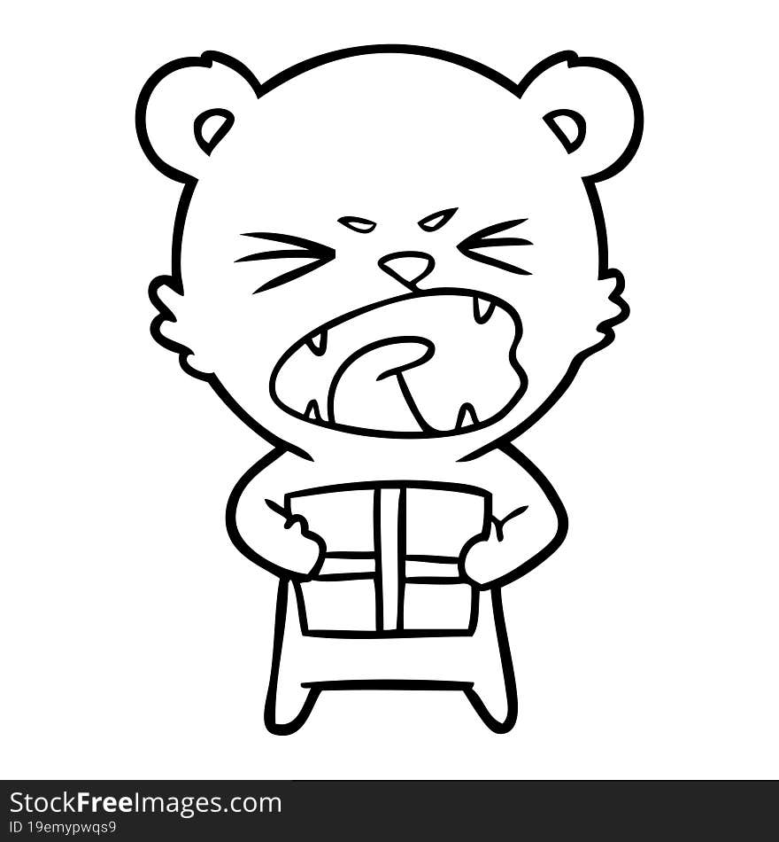 angry cartoon bear with present. angry cartoon bear with present