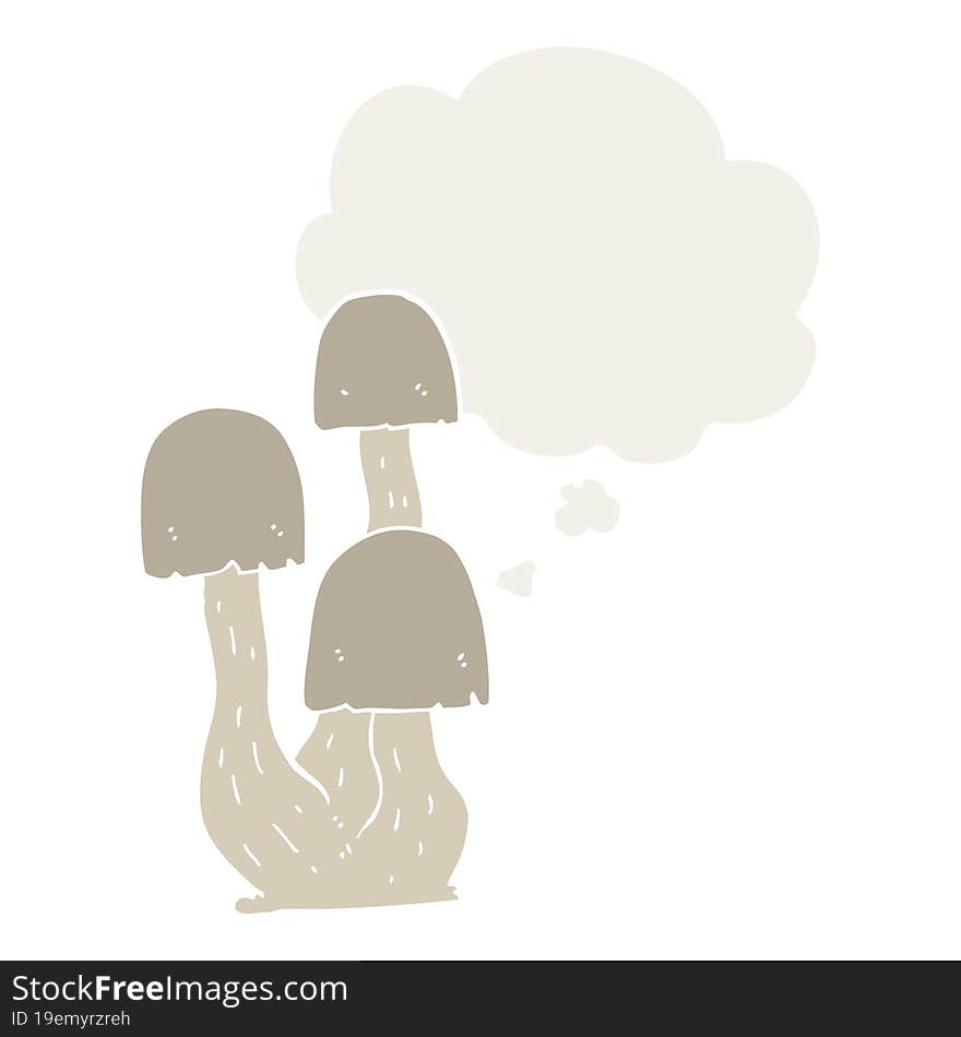 Cartoon Mushroom And Thought Bubble In Retro Style