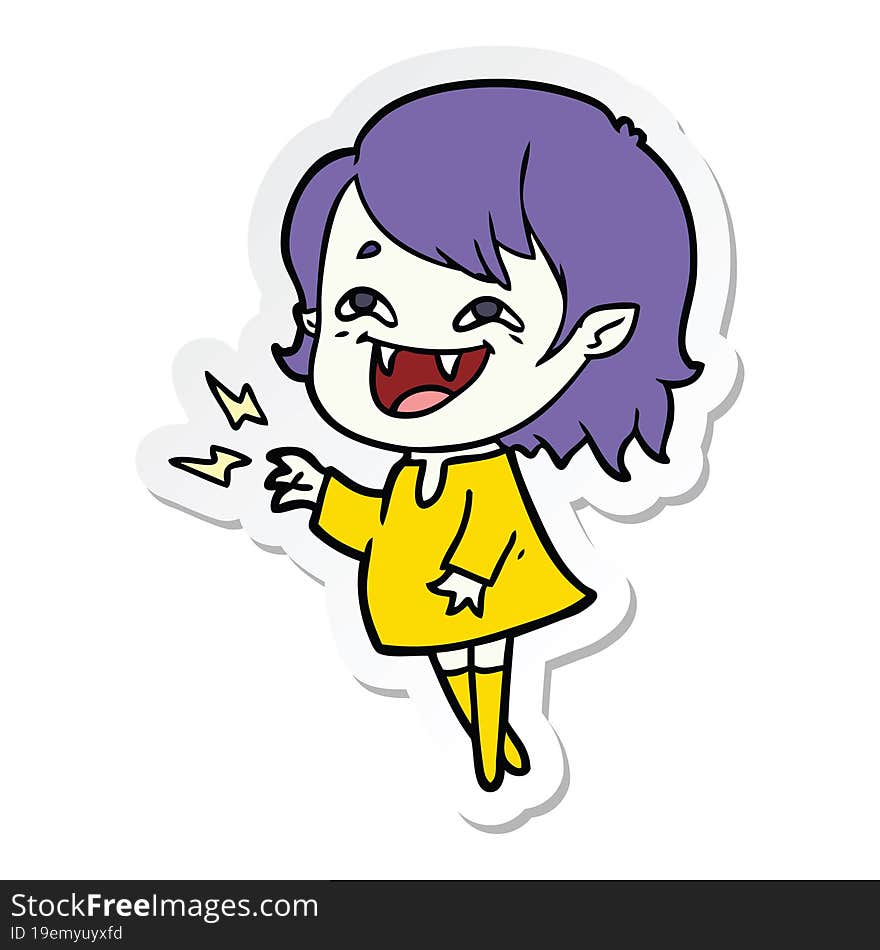 sticker of a cartoon laughing vampire girl