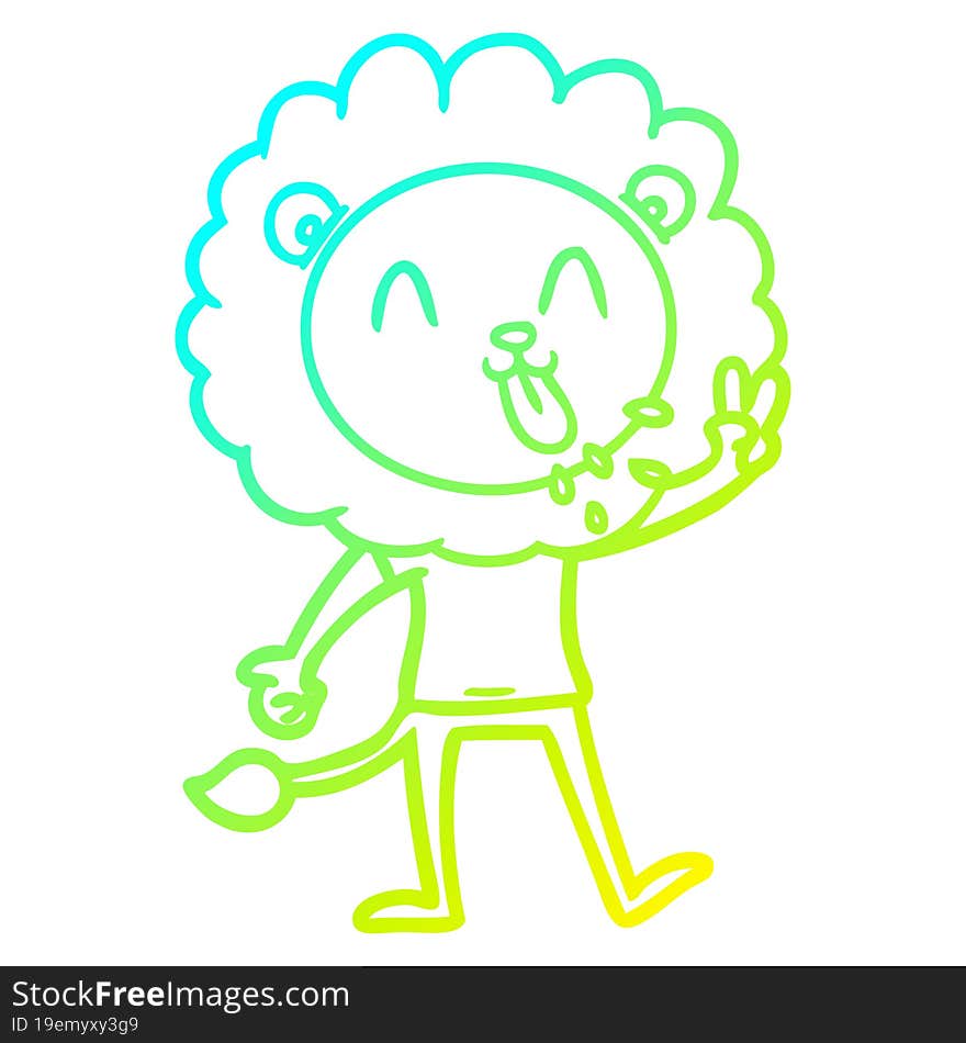 cold gradient line drawing of a happy cartoon lion