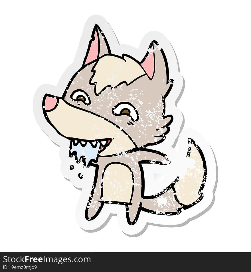 distressed sticker of a cartoon hungry wolf