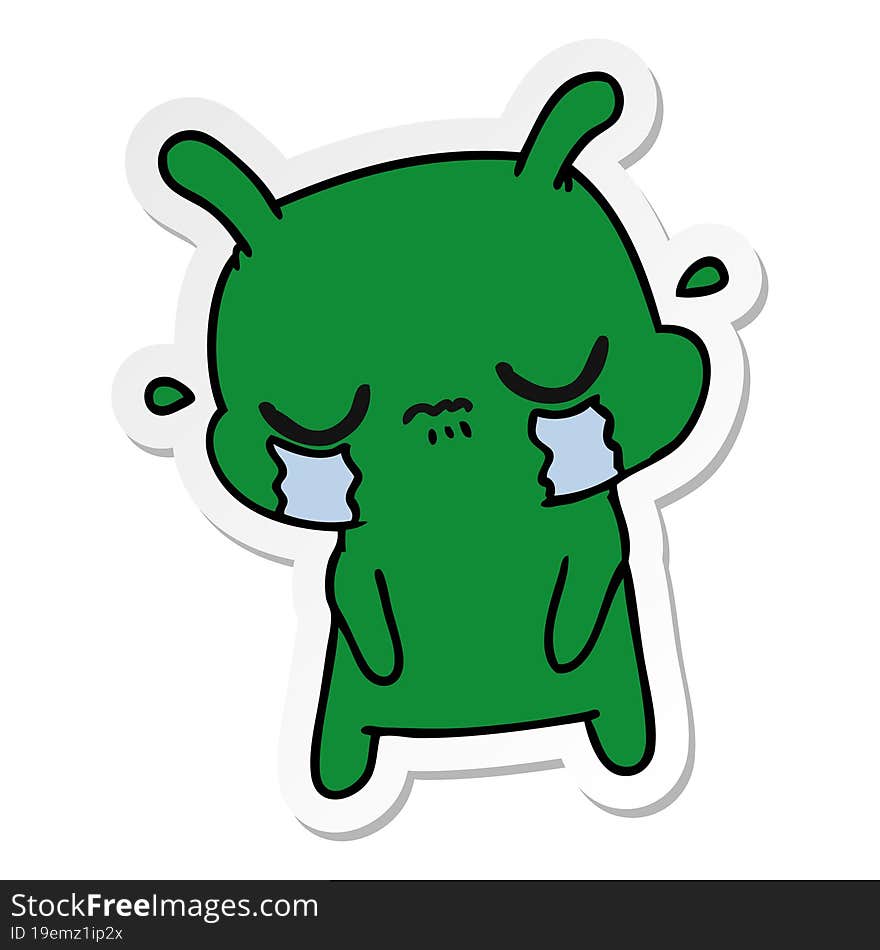 sticker cartoon of cute sad alien