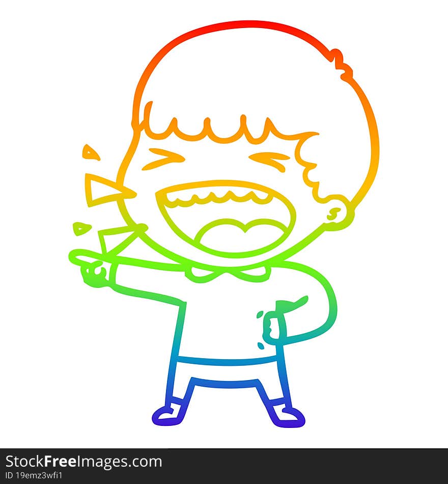 rainbow gradient line drawing of a cartoon laughing man