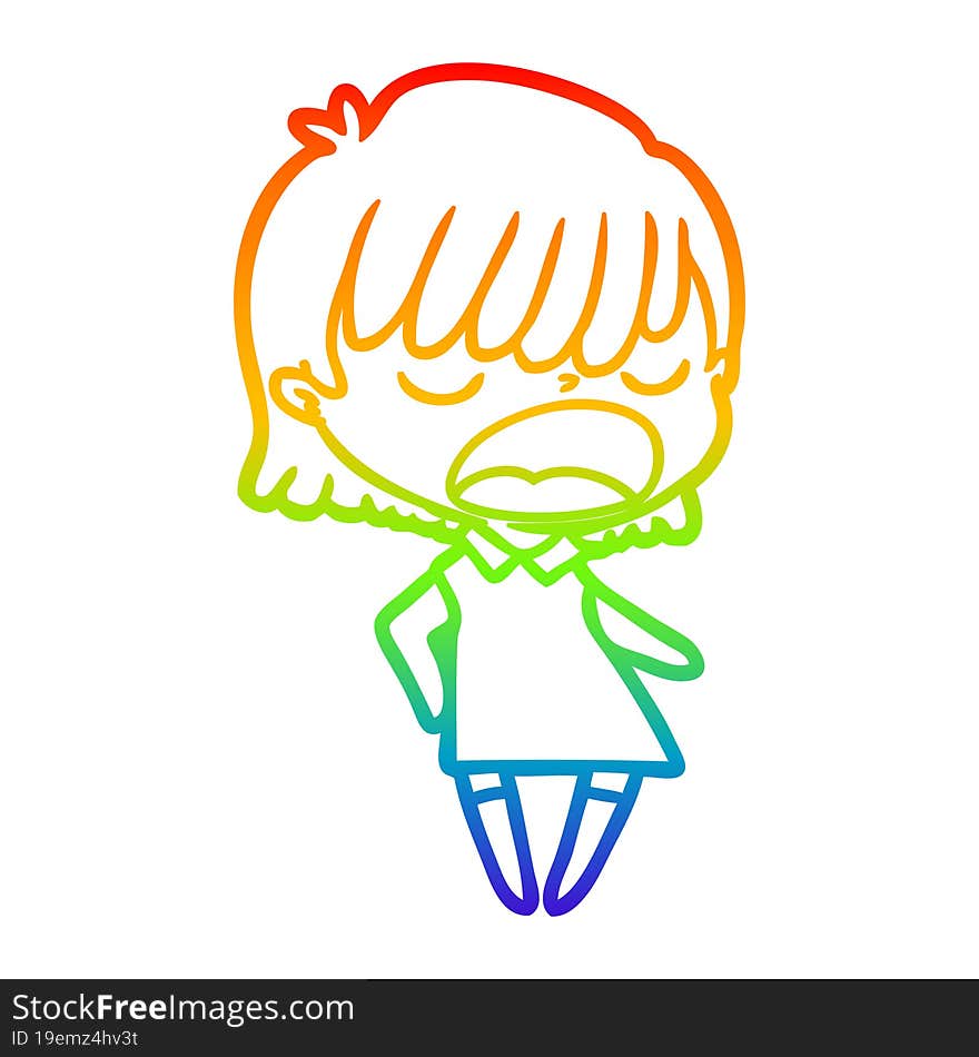 Rainbow Gradient Line Drawing Cartoon Woman Talking Loudly