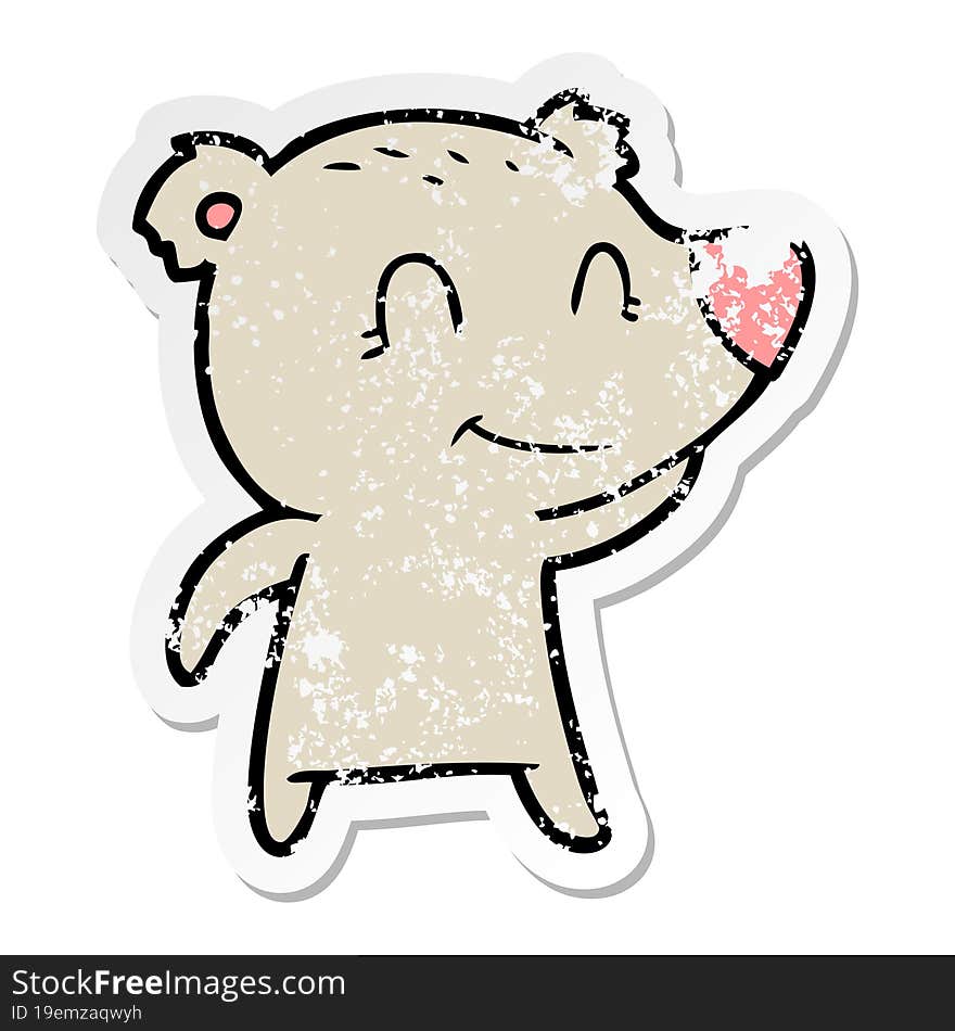 Distressed Sticker Of A Smiling Bear Cartoon