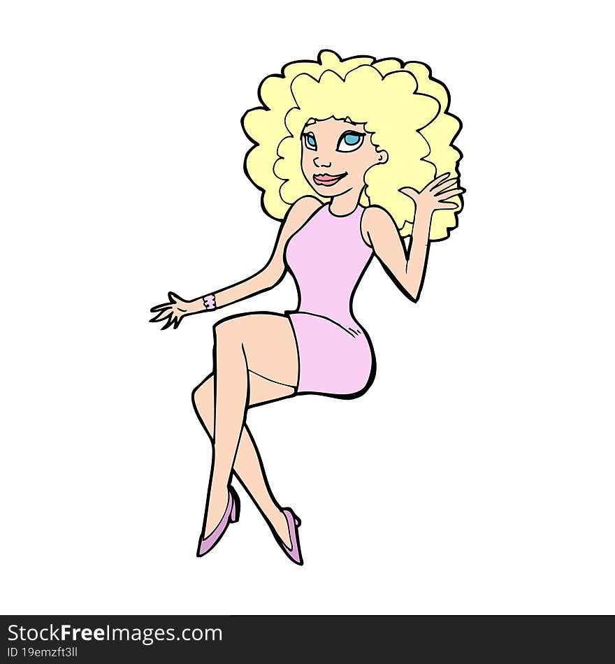 cartoon sitting woman waving