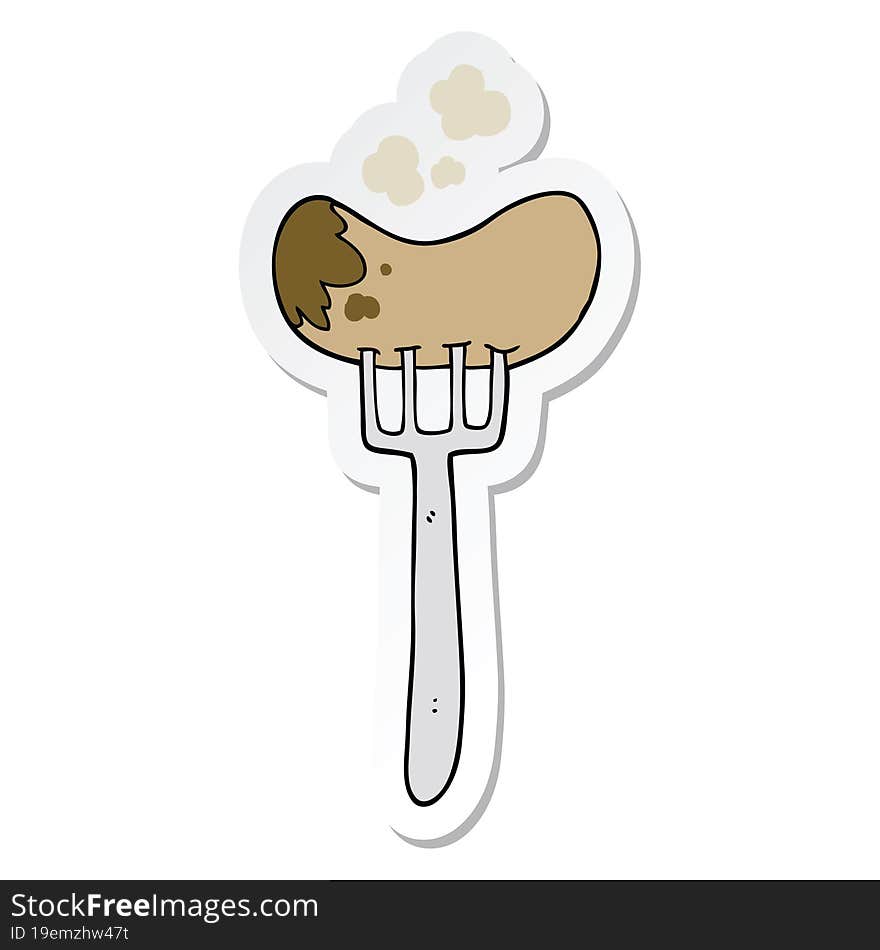 sticker of a cartoon sausage and fork