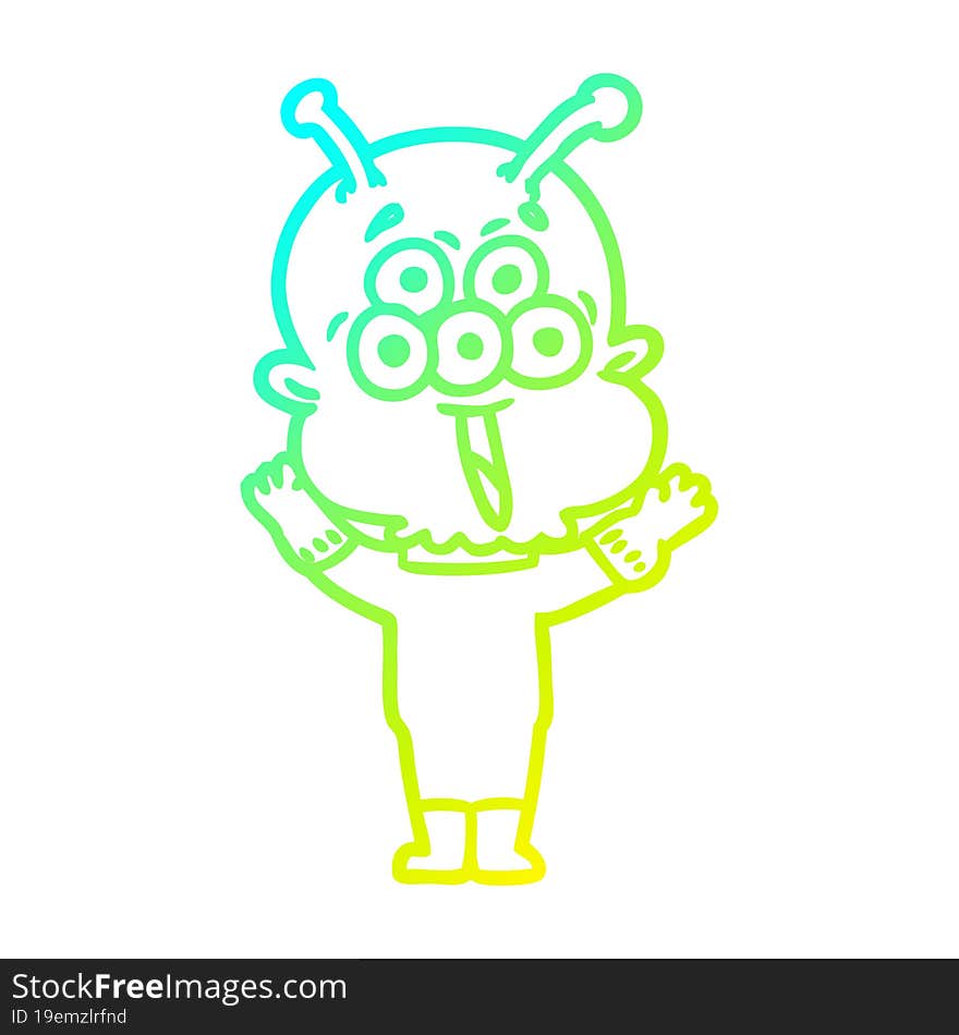 cold gradient line drawing happy cartoon alien