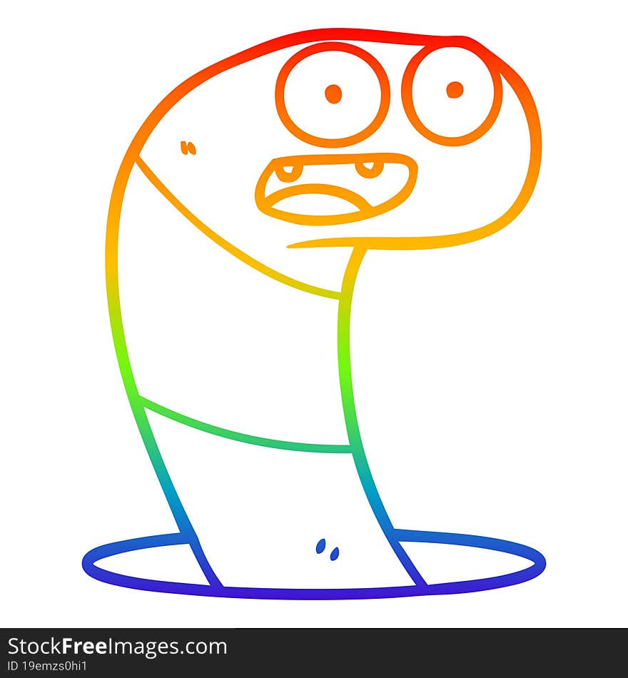 rainbow gradient line drawing of a cartoon worm