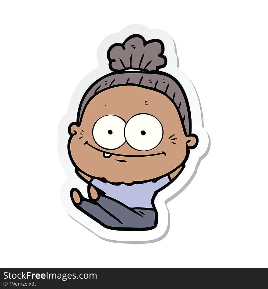 sticker of a cartoon happy old woman