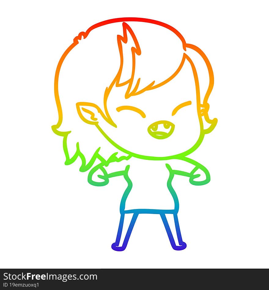 rainbow gradient line drawing cartoon laughing vampire girl