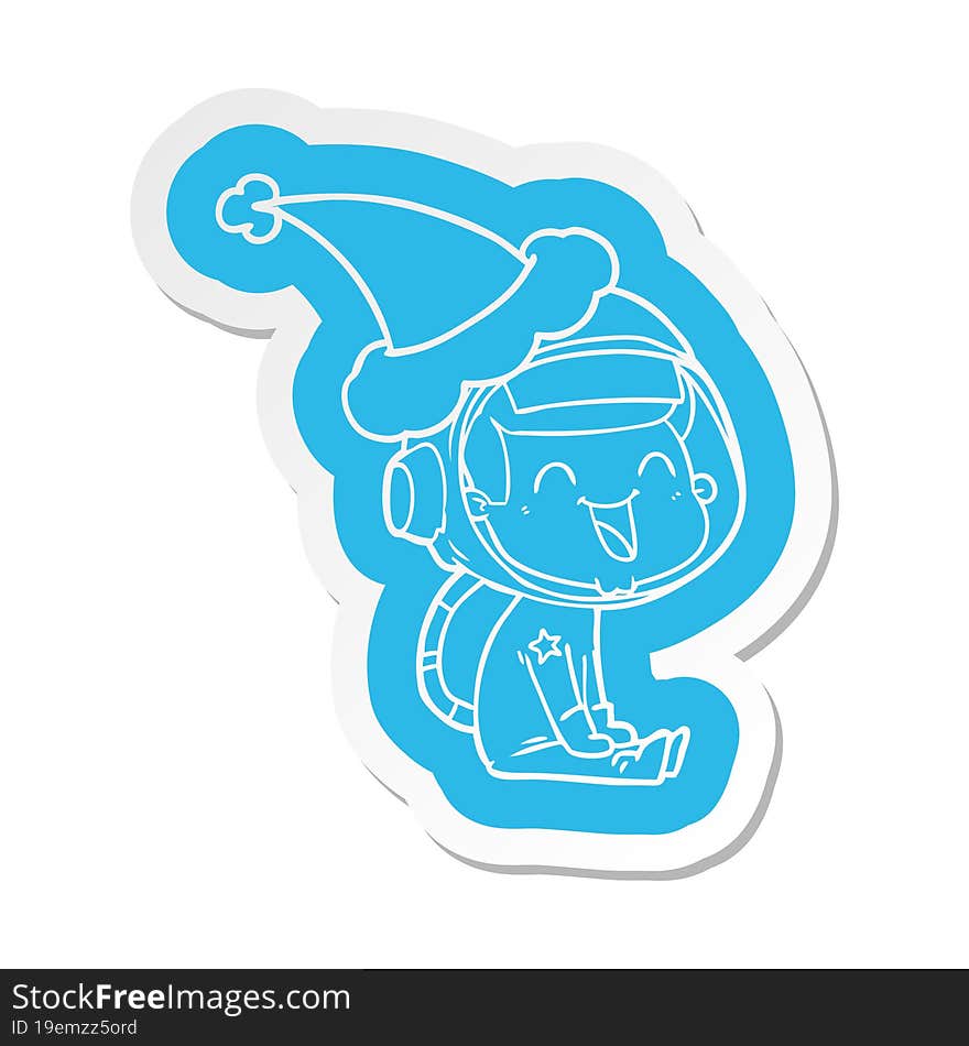 happy cartoon  sticker of a astronaut wearing santa hat