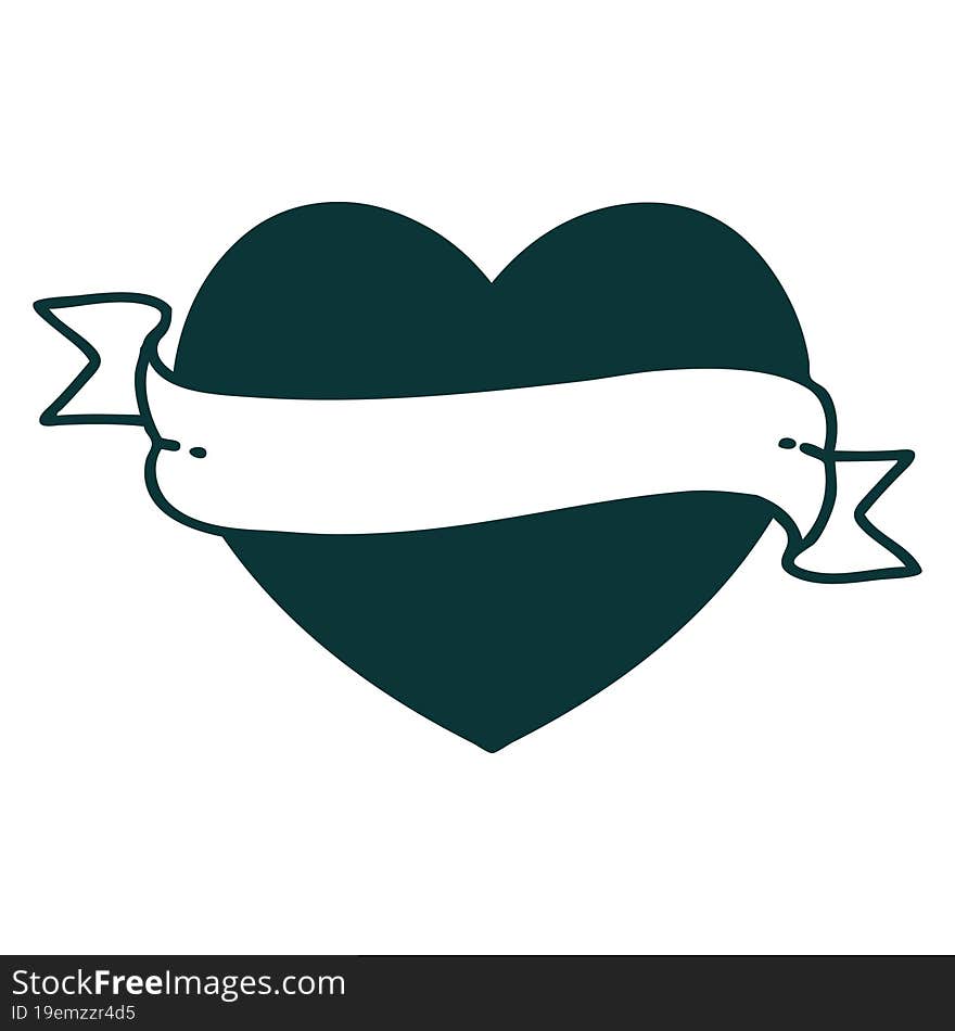 iconic tattoo style image of a heart and banner. iconic tattoo style image of a heart and banner