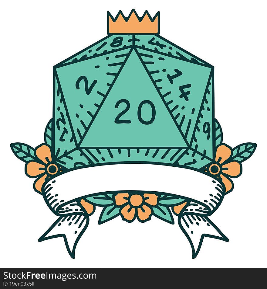 Natural 20 Critical Hit D20 Dice Roll Illustration