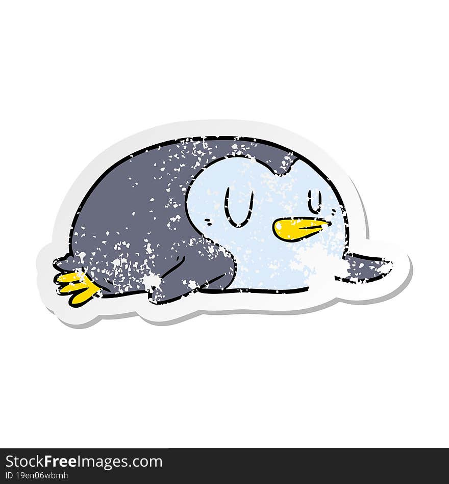 distressed sticker of a cartoon penguin