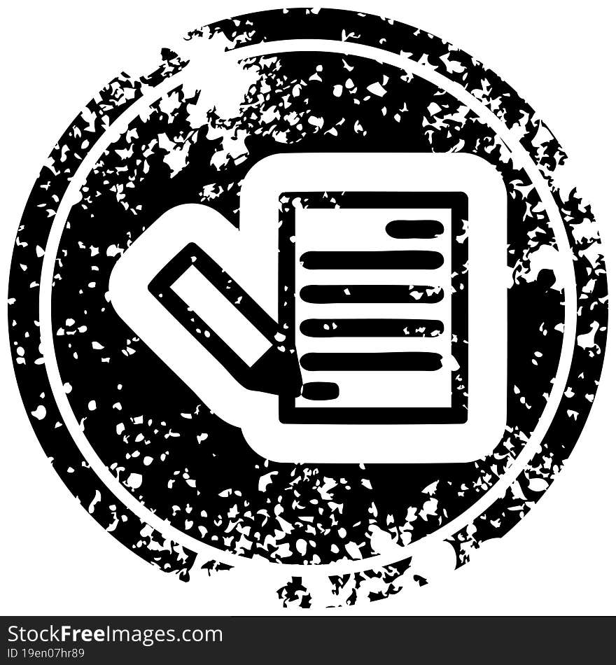 document and pencil distressed icon