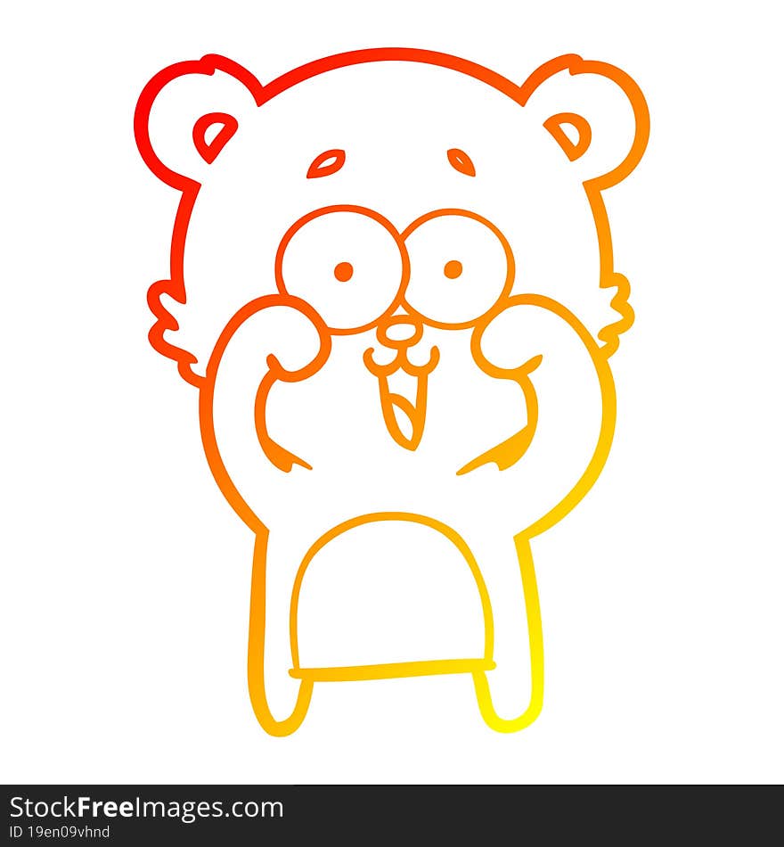 warm gradient line drawing laughing teddy  bear cartoon